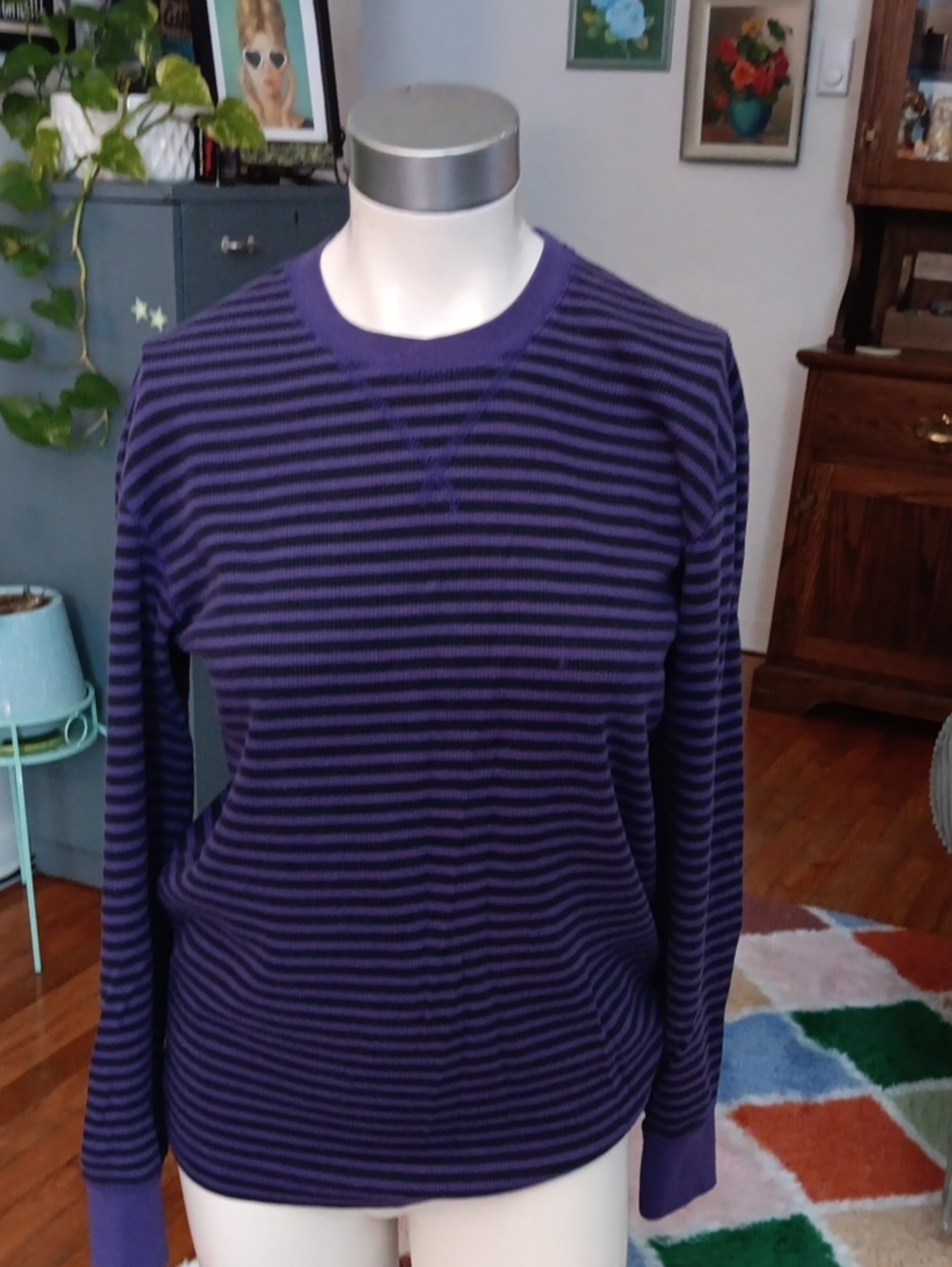 OP Purple & Black Striped Thermal Longsleeve Shirt Mens Size Small